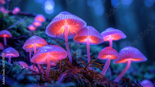 Glowing mushrooms in blue and purple biomes © Patthranit