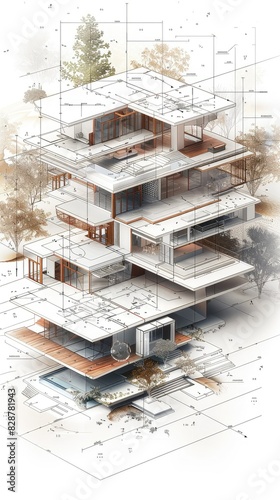 The architectural house plans in perspective view. photo