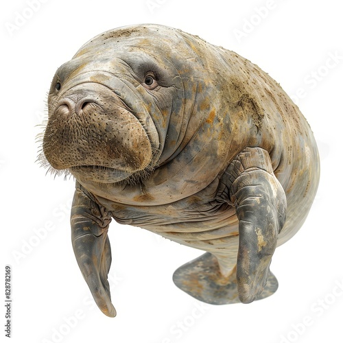 A manatee in the white background