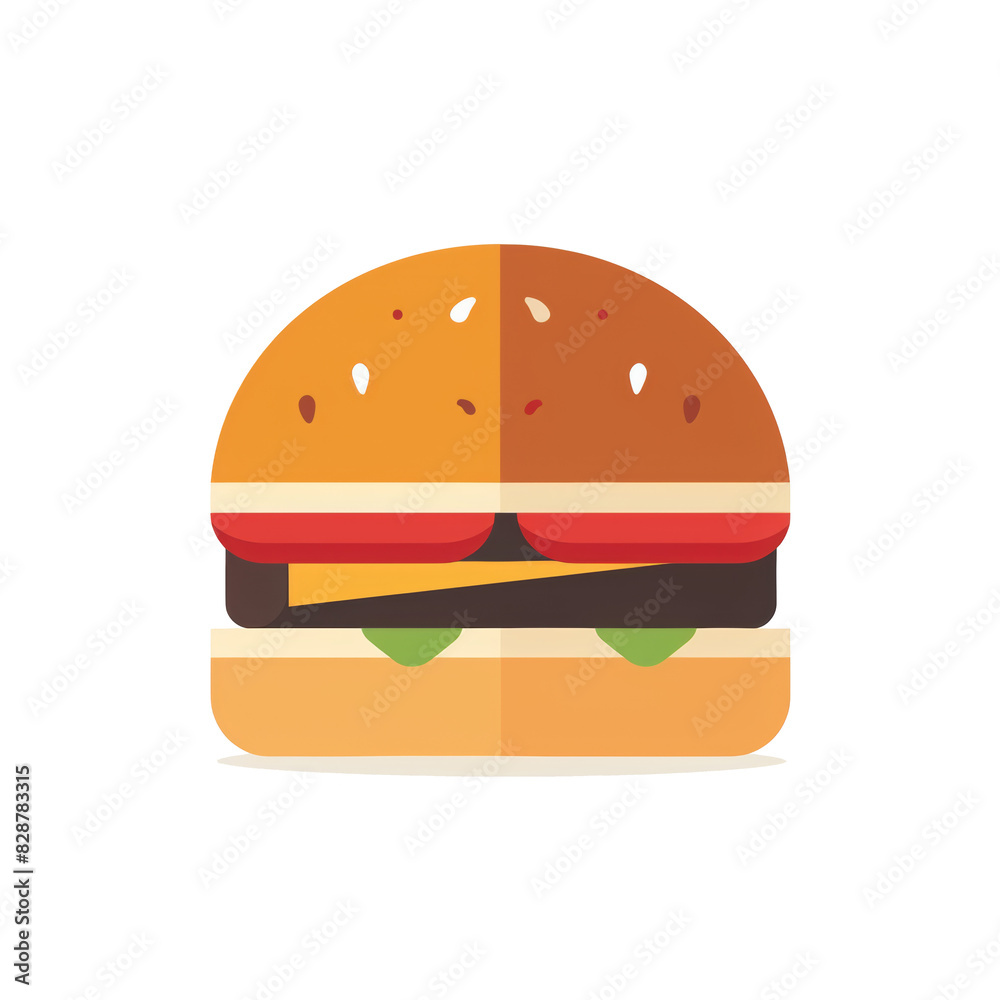 Flat art style burger icon isolated on white background simple color design Flat art style burger icon isolated on white background simple color design