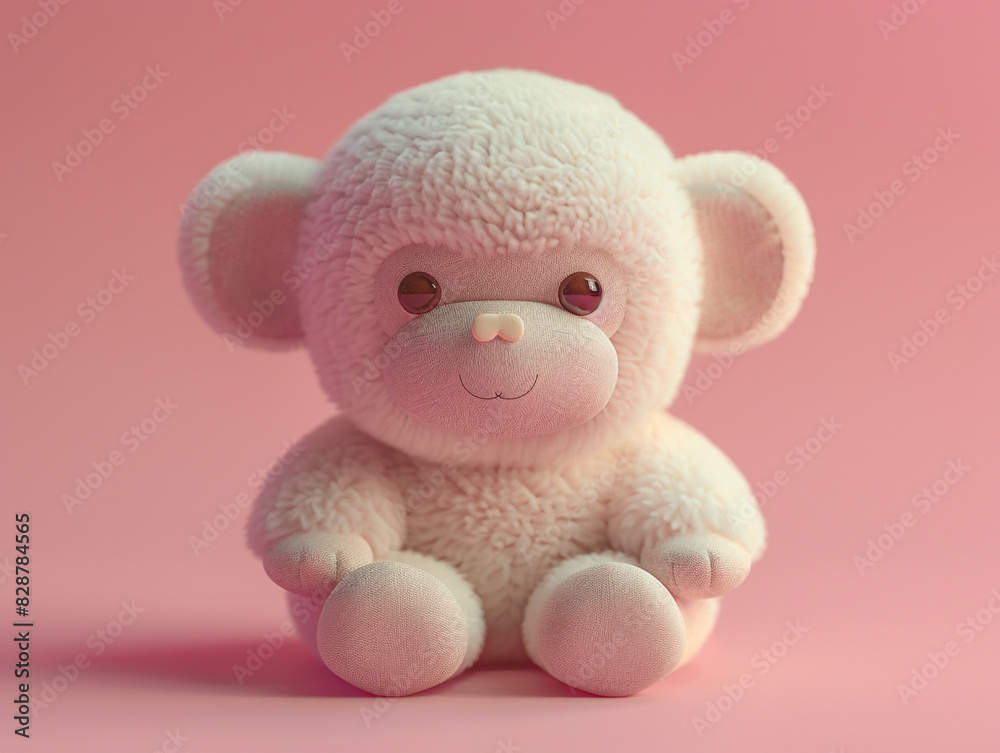A stuffed monkey with fuzzy fur sits on a beautiful background. The plush toy is cute A stuffed monkey with fuzzy fur sits on a beautiful background. The plush toy is cute