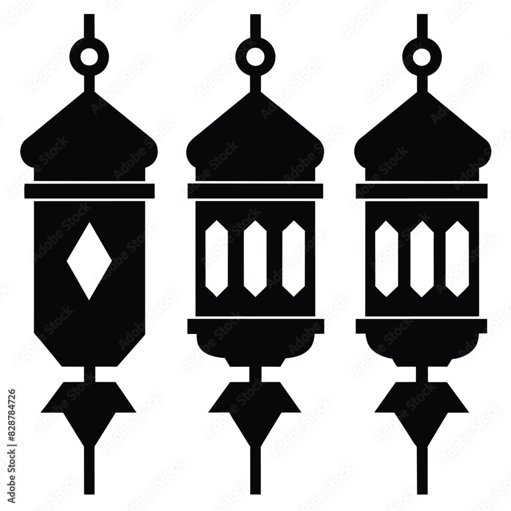 Set of Oriental lantern icons black vector on white background