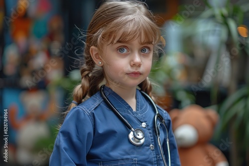 Little girl wearing stethoscope around her neck