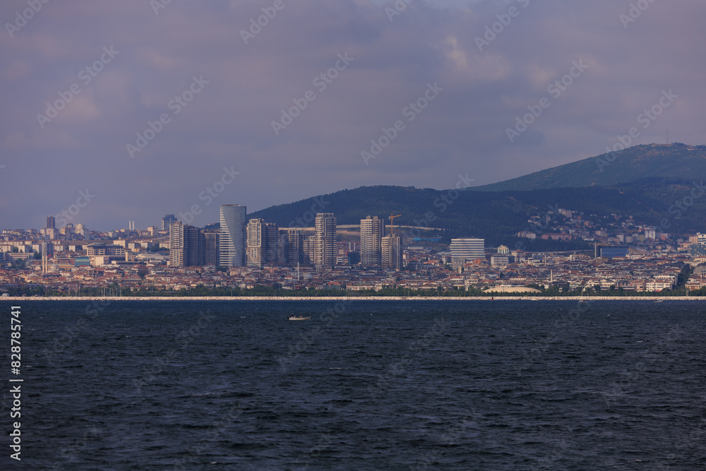 Turquoise blue sea water. View of the Bosphorus in Istanbul city on sunny summer day, in a public place. Turquoise blue sea water. View of the Bosphorus in Istanbul city on sunny summer day, in a public place.