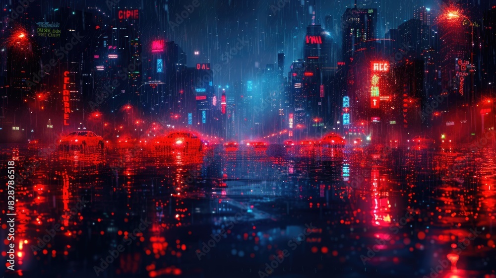 Cyberpunk red glowing street rainy time Cyberpunk red glowing street rainy time