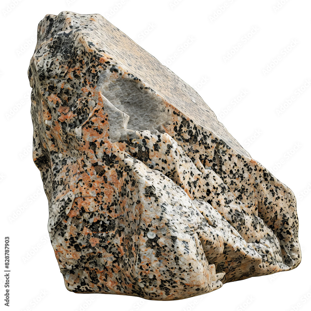 A close-up of a rough, gray and pink rock with a black speckled pattern. The rock is isolated on a black background. A close-up of a rough, gray and pink rock with a black speckled pattern. The rock is isolated on a black background.