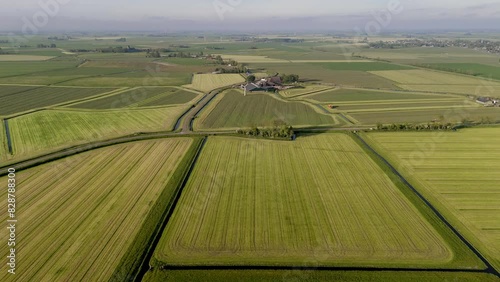 Aerial View: Green Grassland and Farmland in Friesland, Netherlands (ID: 828788300)