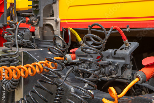 few truck compressed air lines close up