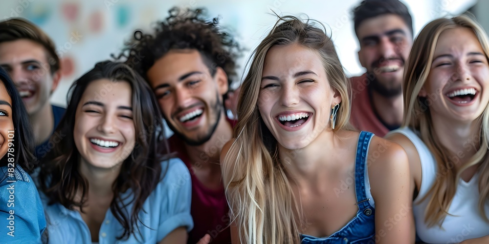 Obraz premium A Joyful Gathering of Friends from Diverse Backgrounds. Concept Friendship, Diverse Backgrounds, Joyful Gathering, Outdoor Photoshoot, Group Portraits