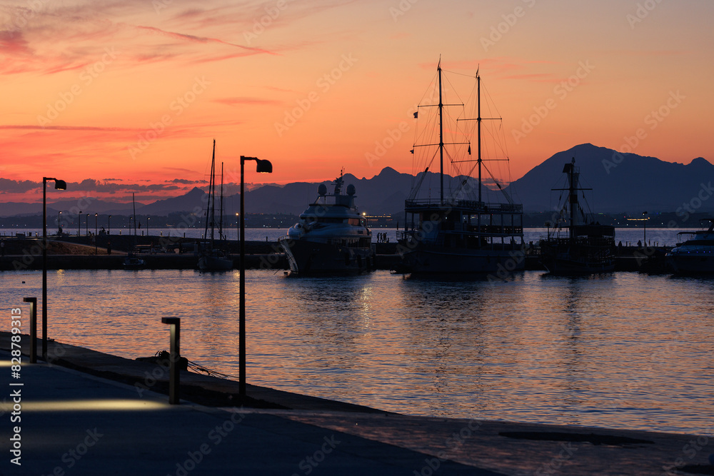 Orange sky at sunset in the evening. Seascape overlooking the coast in the city of Istanbul Orange sky at sunset in the evening. Seascape overlooking the coast in the city of Istanbul