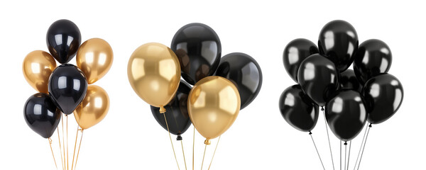 Set of black and golden balloons for Black Friday isolated on transparent background
