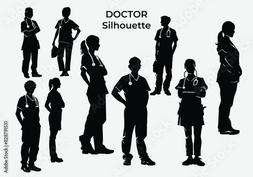 Doctor silhouette collection. Medical officer silhouette vector illustration isolated on a white background. 