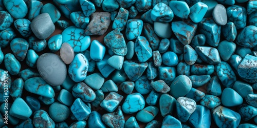 An array of vivid turquoise gemstones, showcasing various shapes, textures, and patterns, perfect for backgrounds and textures