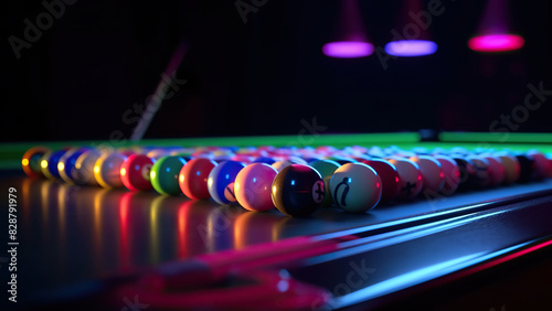 Colorful Billiard Balls on a Neon-Lit Pool Table