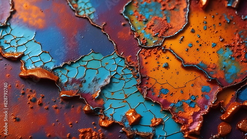 Vibrant Blue Patina on Rusted Metal, Emphasizing Natural Aging and Texture