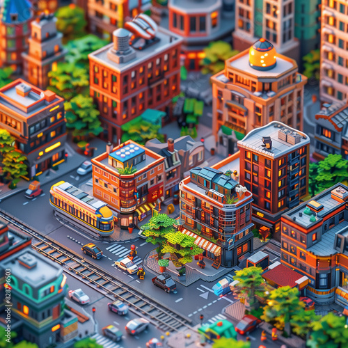 Isometric view of an enormous and elaborate city block  showcasing a miniature urban landscape