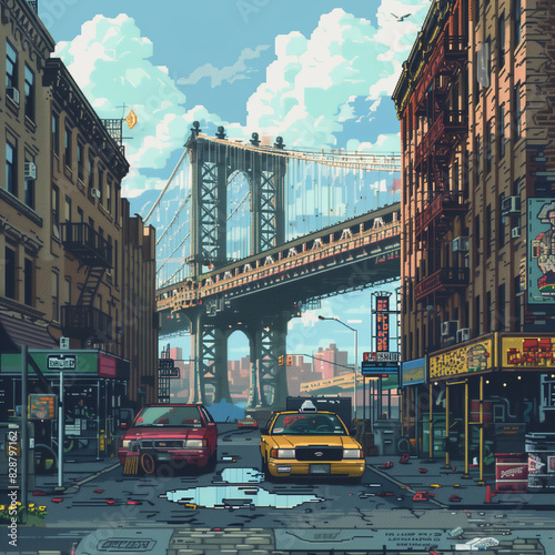 2D pixel art of New York in 8-bit style