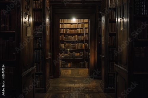 Mystical Midnight Library - Mysterious  Book-Filled Room with Flickering Shadows for Horror Novels and Intellectual Themes