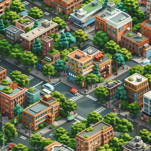 Isometric pixel art cityscape