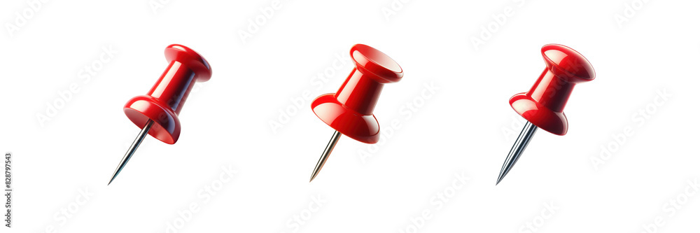 Set of three Sharp red color pin, isolated over on transparent white background Set of three Sharp red color pin, isolated over on transparent white background