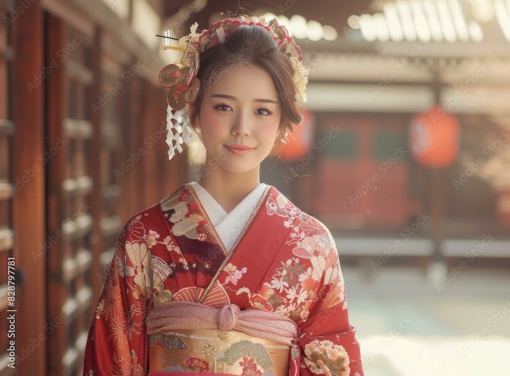Portrait of a beautiful Japanese woman in traditional kimono Portrait of a beautiful Japanese woman in traditional kimono