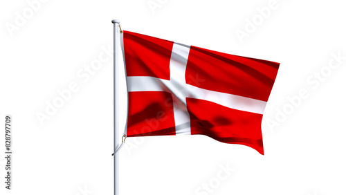 Waving flag of denmark isolated on transparent background.
