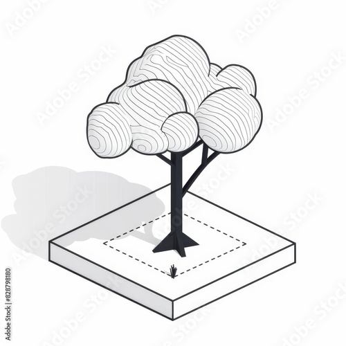 illustration Model Clean line art icon representing a tree with basic shapes