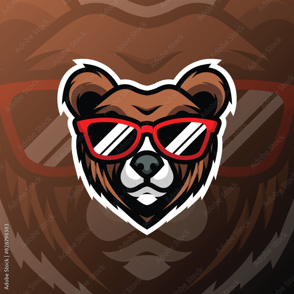 a brown bear with red glasses and brown background