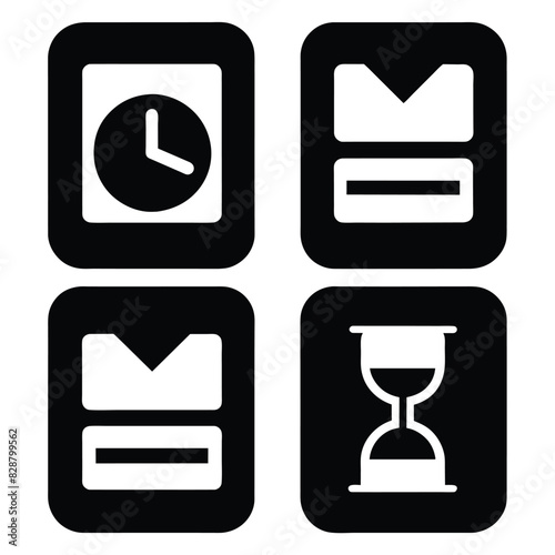 Set of time card icon vector black vector on white background