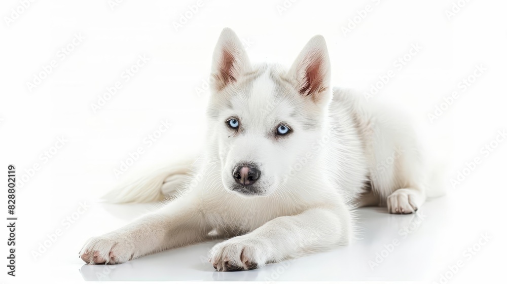 Obraz premium adorable siberian husky puppy portrait white fur canine breed cute purebred dog isolated on white 1