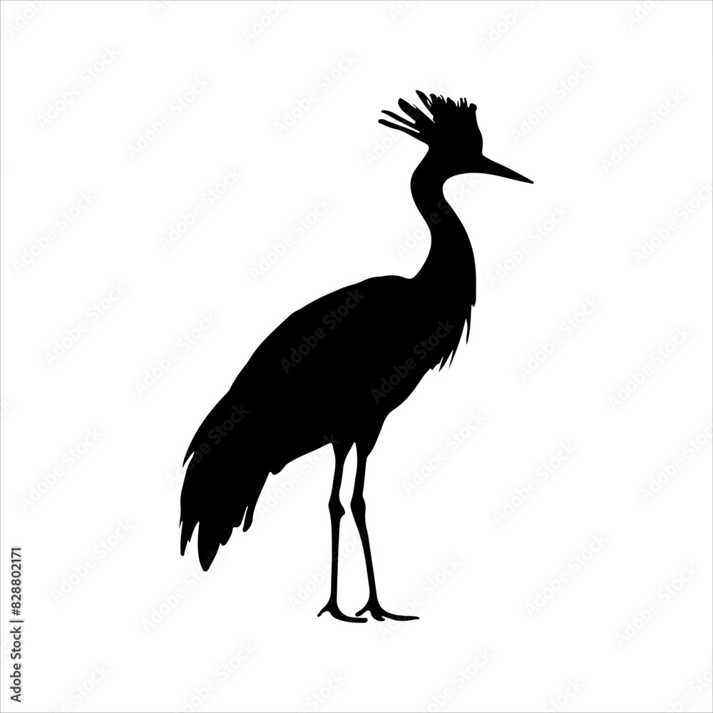 Fototapeta premium 30Black crowned crane silhouette isolated on white background. Crane icon vector illustration design.