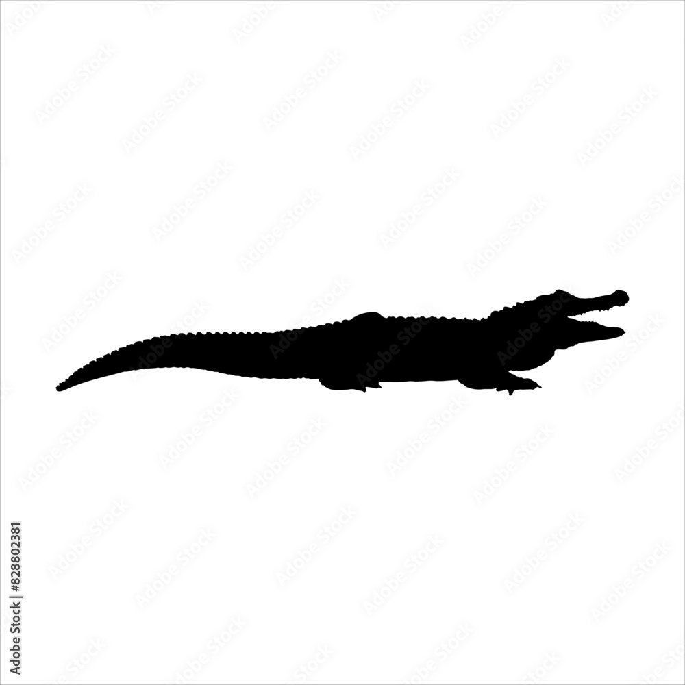 Fototapeta premium Black crocodile silhouette isolated on white background. Crocodile icon vector illustration design.