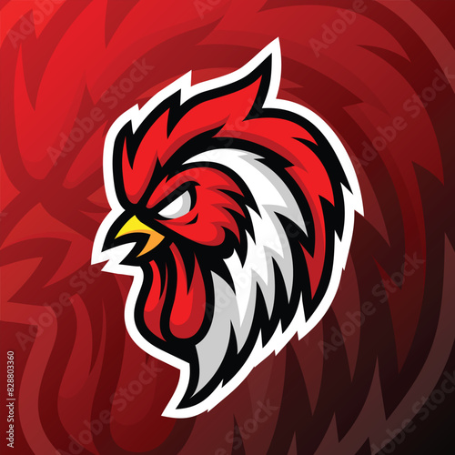 a rooster with a red background 