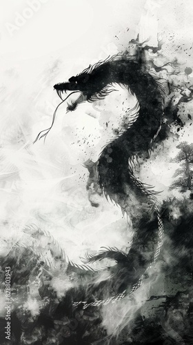 Wallpaper Mural  Ethereal Lunar Serpent - Elegant Chinese Ink Painting-Inspired 4K Wallpaper for the Year of the Snake. Torontodigital.ca