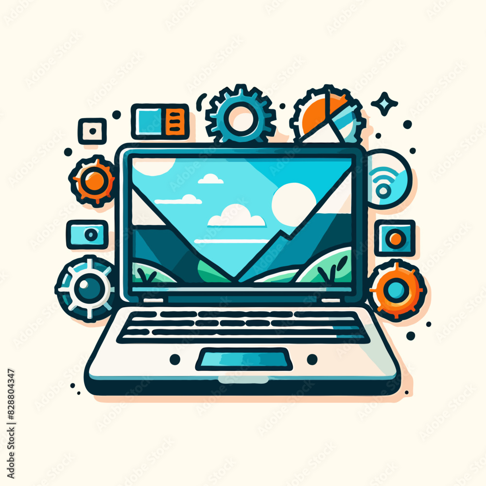 Graphics design on laptop white background digital world computer technology Graphics design on laptop white background digital world computer technology