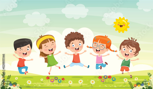 Children's expressions and movement vector illustrations
