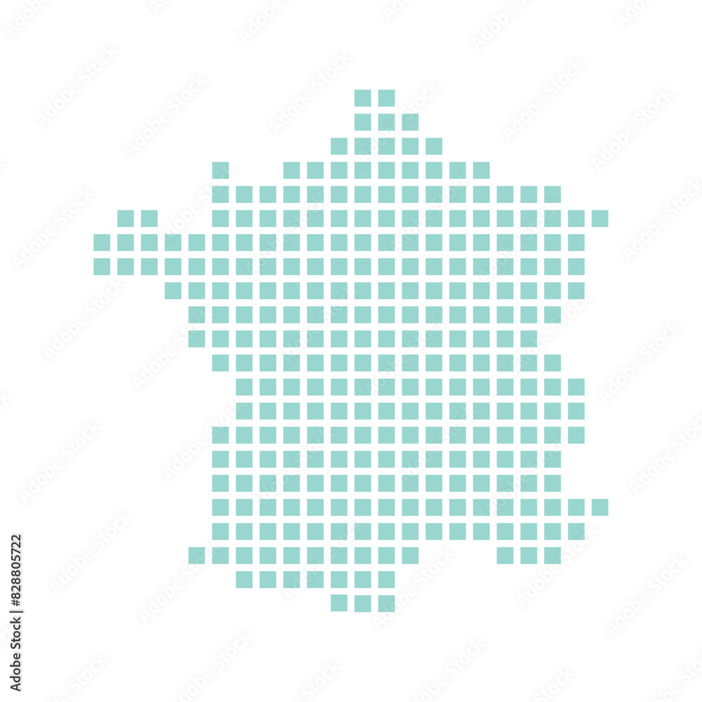 シンプルでおしゃれなフランスの形の地図 - デフォルメした緑色の四角いモザイクマップ
