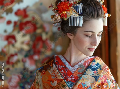 Elegant Japanese Woman in a Traditional Kimono