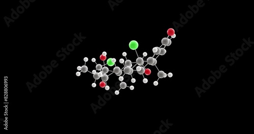 Mometasone molecule, rotating 3D model of steroid medication, looped video on a black background photo