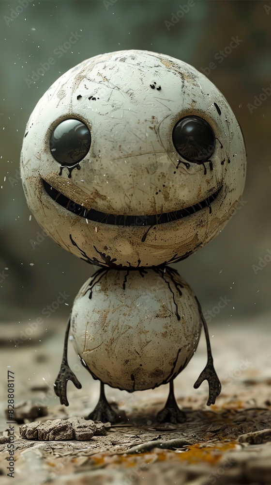 The image shows a cute, white, round robot with a smiley face The image shows a cute, white, round robot with a smiley face