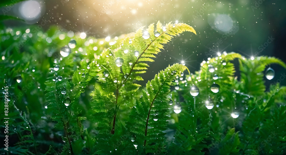 Fern leaves with dew drops in the morning Fern leaves with dew drops in the morning