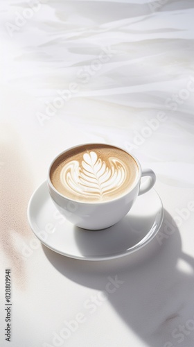 Close-Up of Beautiful Latte Art in a White Ceramic Cup