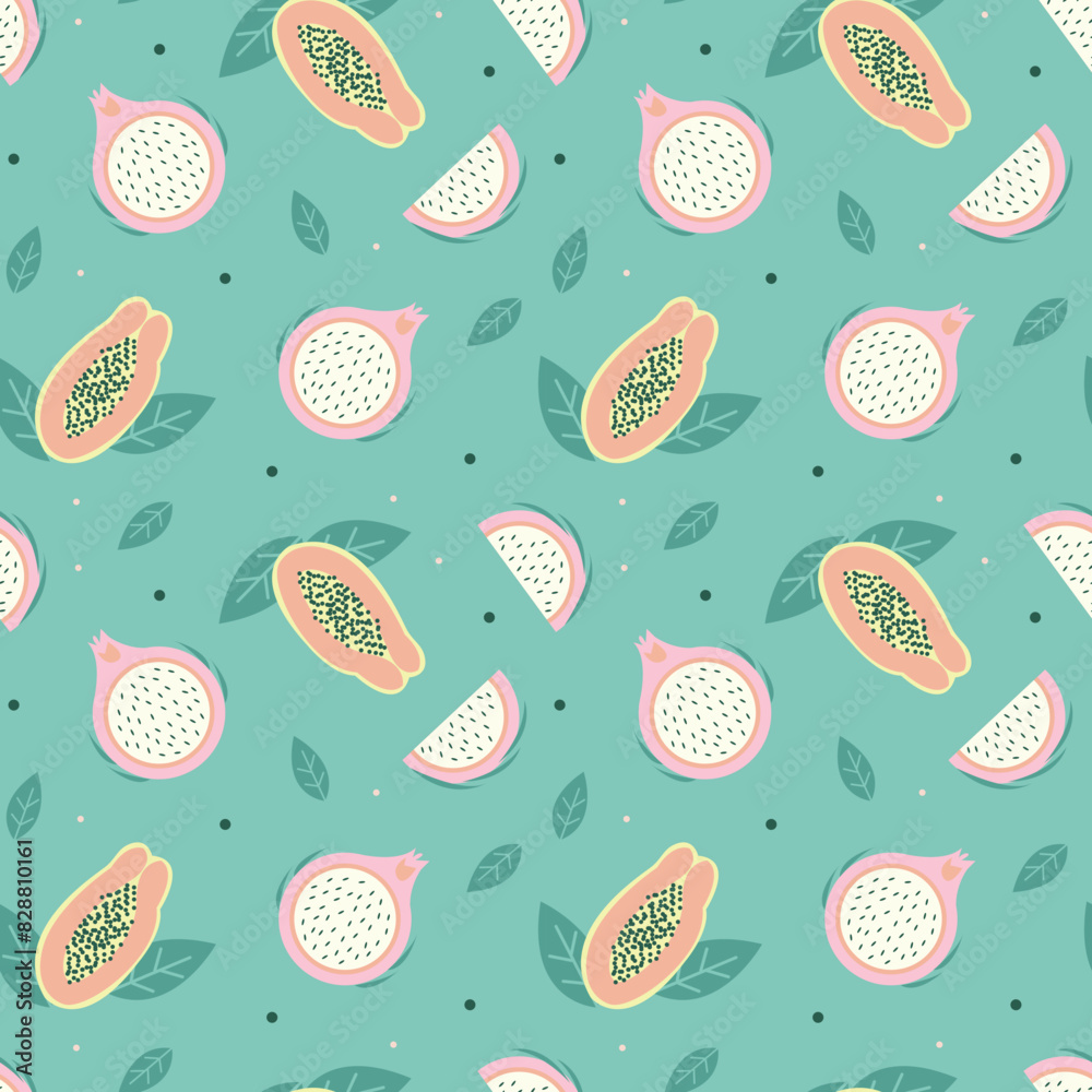 Dragon Fruit Seamless Vector Pattern