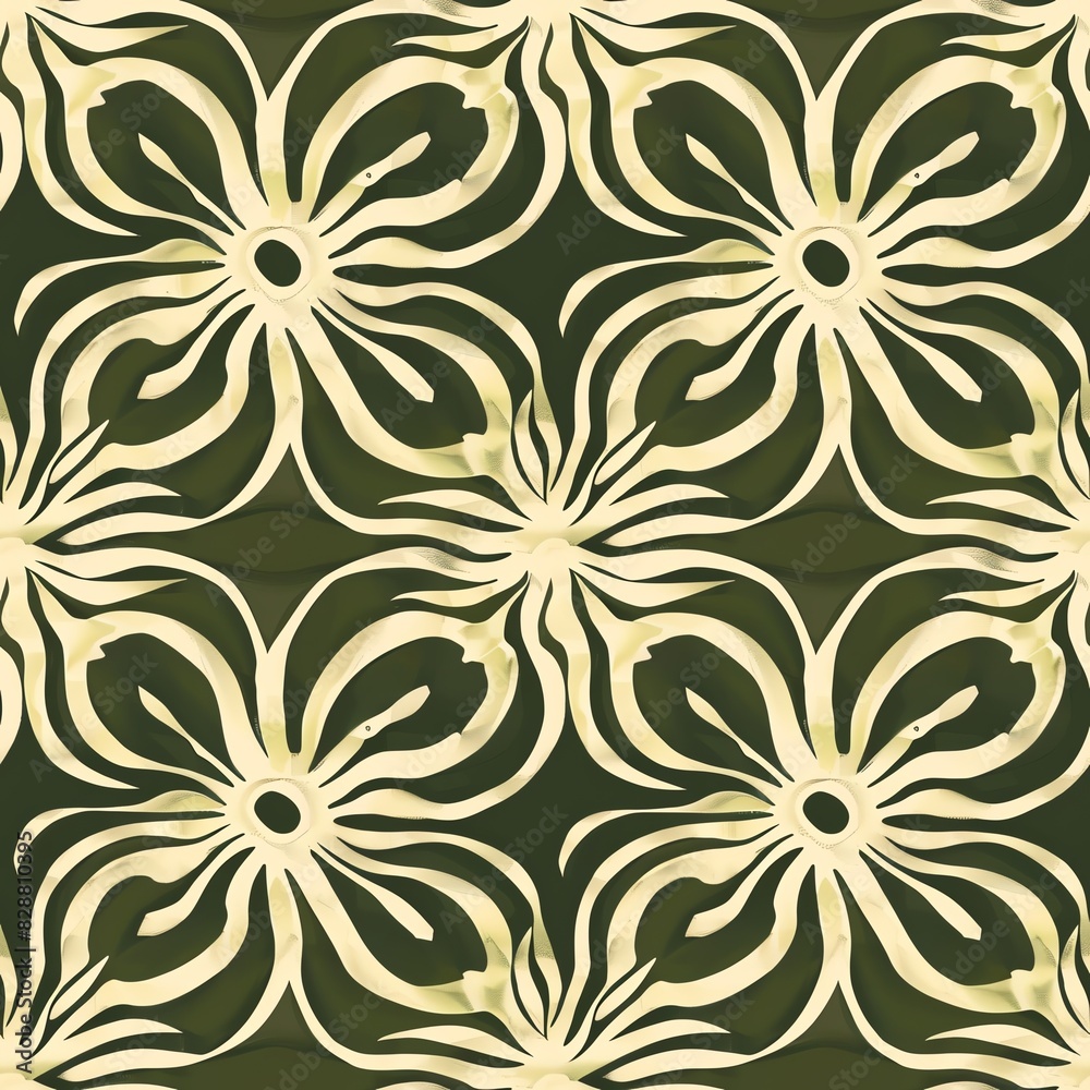 Abstract floral and geometric seamless pattern in retro style.