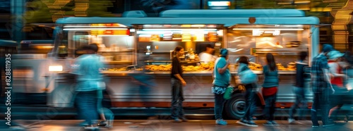 A dynamic image of a food truck serving up gourmet tacos generated by AI