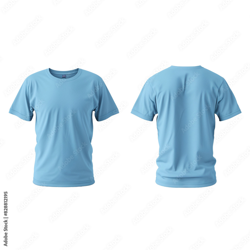 Men's Light Blue T-shirt Mockup Template Front And Back Isolated Transparent, Generative AI Men's Light Blue T-shirt Mockup Template Front And Back Isolated Transparent, Generative AI