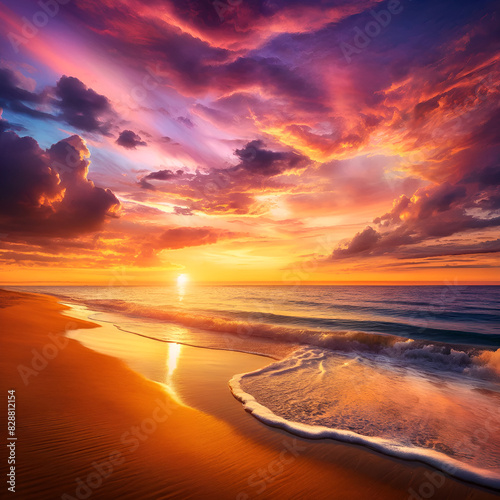 A serene beach at sunset photo
