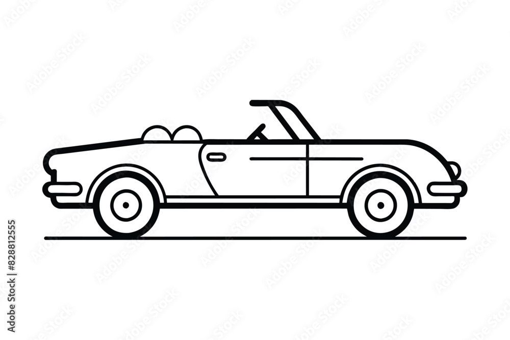 Set of Retro car cabriolet line icon. Old model automobile linear style black vector on white background