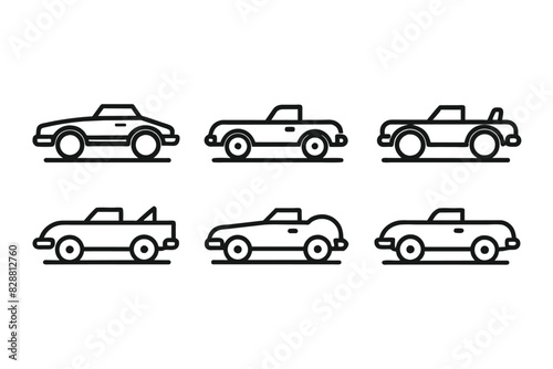 Set of Retro car cabriolet line icon. Old model automobile linear style black vector on white background