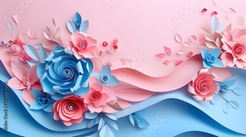 Whimsical and Romantic Paper Floral Diorama with Layered Shapes and Textures photo